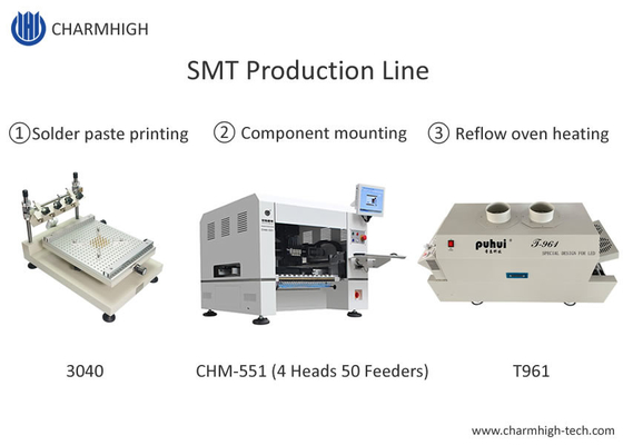 उच्च परिशुद्धता लघु एसएमटी उत्पादन लाइन 3040 स्टेंसिल प्रिंटर CHM-551 एसएमटी चिप माउंटर रिफ्लो ओवन T961