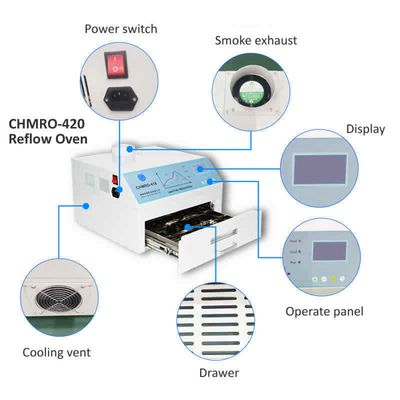 गर्म हवा + इन्फ्रारेड 2500w सीसा रहित रिफ्लो ओवन CHMRO-420 SMD ताप स्टेशन